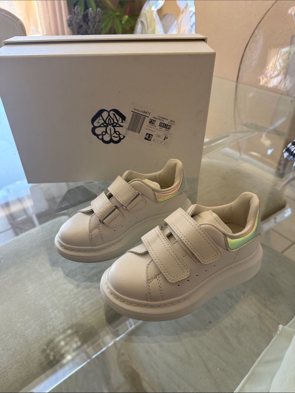 Alexander McQueen Kids White Platform Sneakers with Iridescent Heel